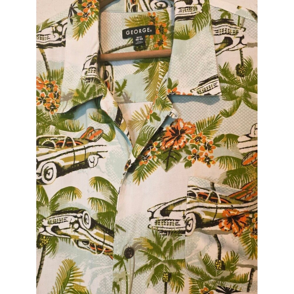 George Hawaiian Camp Shirt Cars Pattern Short Sleeve Beach Summer Button Size XL